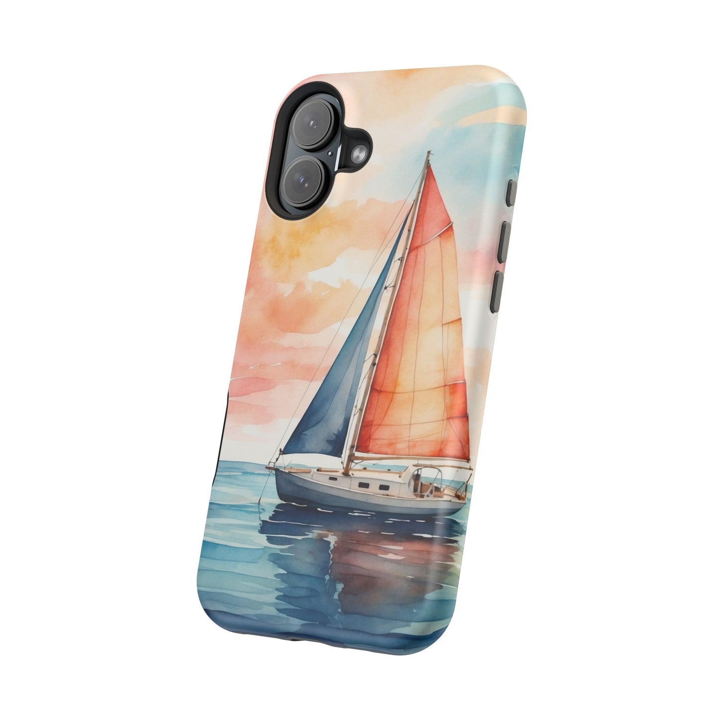 Sunset Sail MagSafe iPhone Case – Watercolor Sailboat and Sky Design