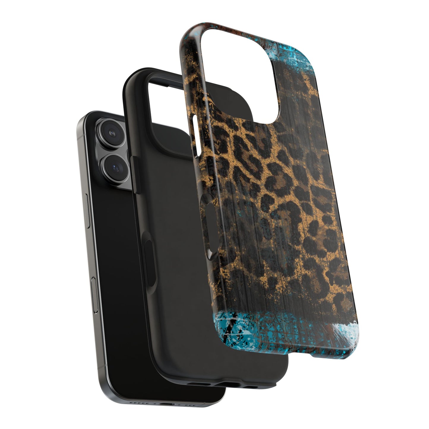 Boho Leopard and Turquoise Tough iPhone Case – Rustic Western Design with Dual-Layer Protection