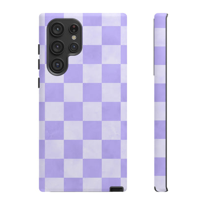 Lavender Checkerboard Samsung Galaxy Case – Shockproof, Smooth Matte Finish, Dual-Layer Design