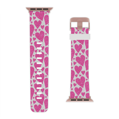  Pink Glitter Hearts Pattern Apple Watch Band