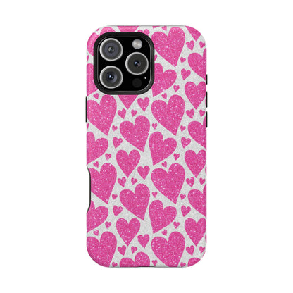 Pink Glitter Hearts Pattern MagSafe Case