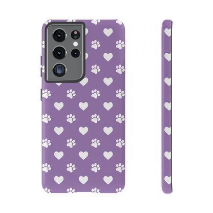 Lavender Paw Prints & Hearts Design - Adorable Pet Lover Samsung Galaxy Case