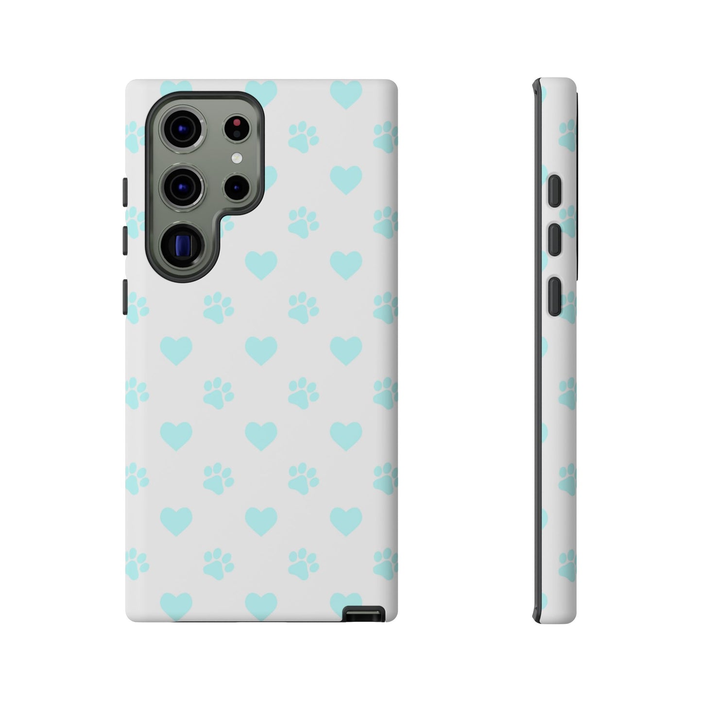 Samsung Galaxy Case - Aqua Paw Print & Heart Design