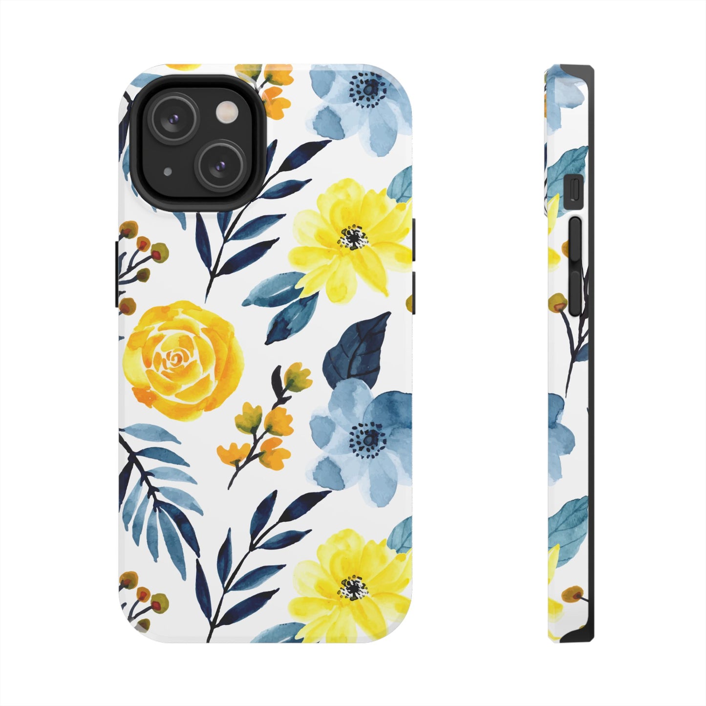 Golden Yellow & Sky Blue Floral – Watercolor Botanical iPhone Case