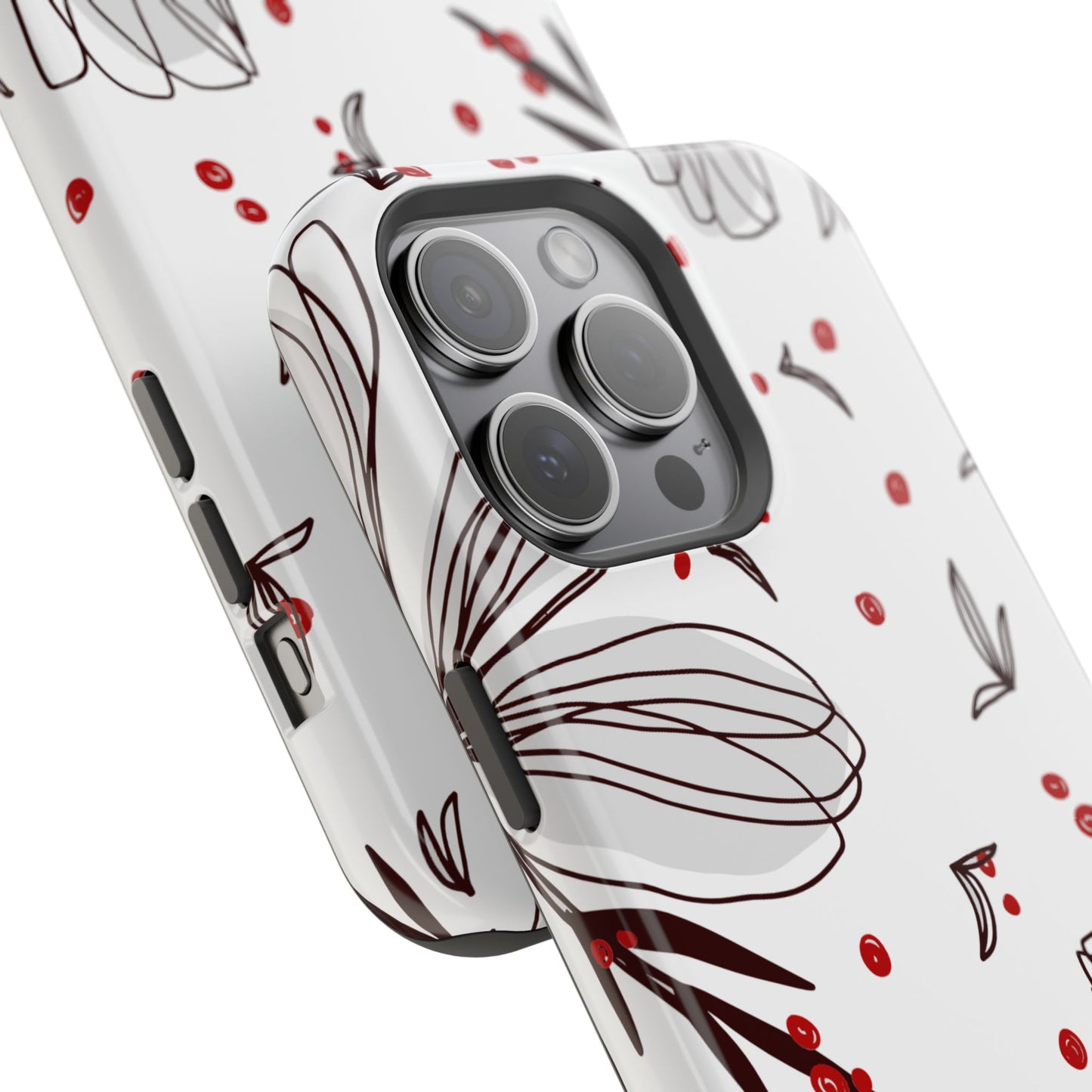 Minimalist Line Art Floral Tough MagSafe iPhone Case – Bold Red and Black Design, Shockproof Protection