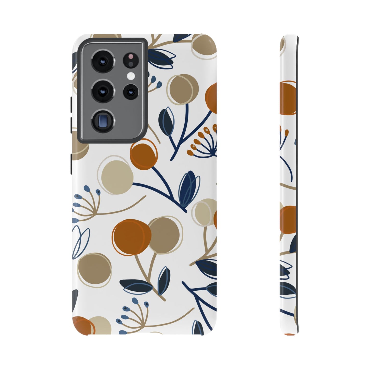 Modern Botanical Berries Tough Samsung Galaxy  Case – Earthy Tones & Navy Accents, Shock-Resistant