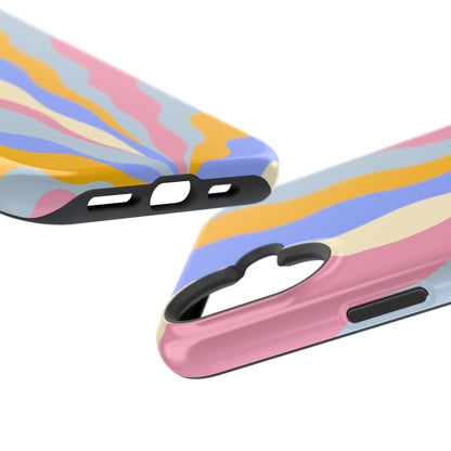 Pastel Radiance MagSafe iPhone Case – 70s-Inspired Dual-Layer Design with Wavy Sunburst Pattern