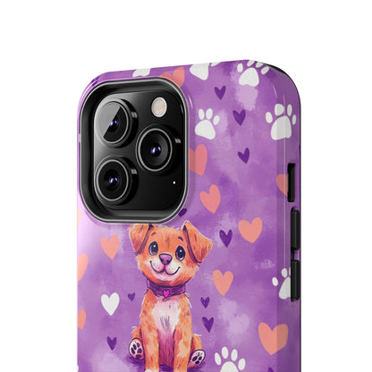 Cute Puppy iPhone Case - Adorable Pet Design with Hearts & Paw Prints, Protective Cover