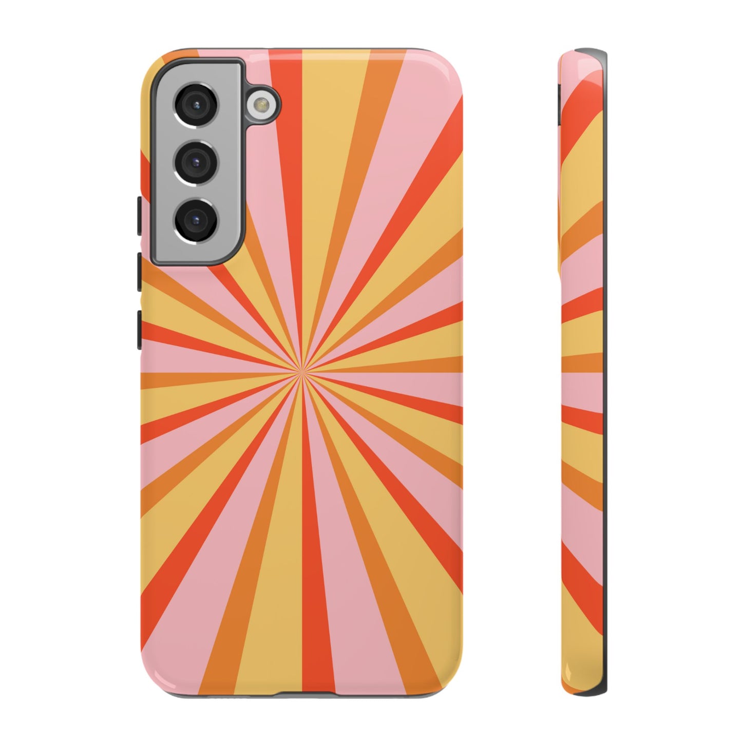 Bold Retro Sunburst Samsung Galaxy Case – Vibrant 70s-Inspired Rays in Orange, Pink, and Yellow