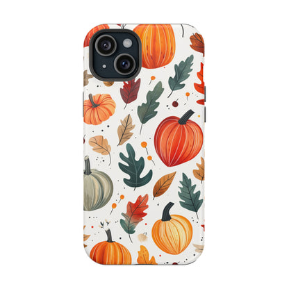 Autumn Harvest MagSafe iPhone Case - Pumpkin and Fall Leaf Design