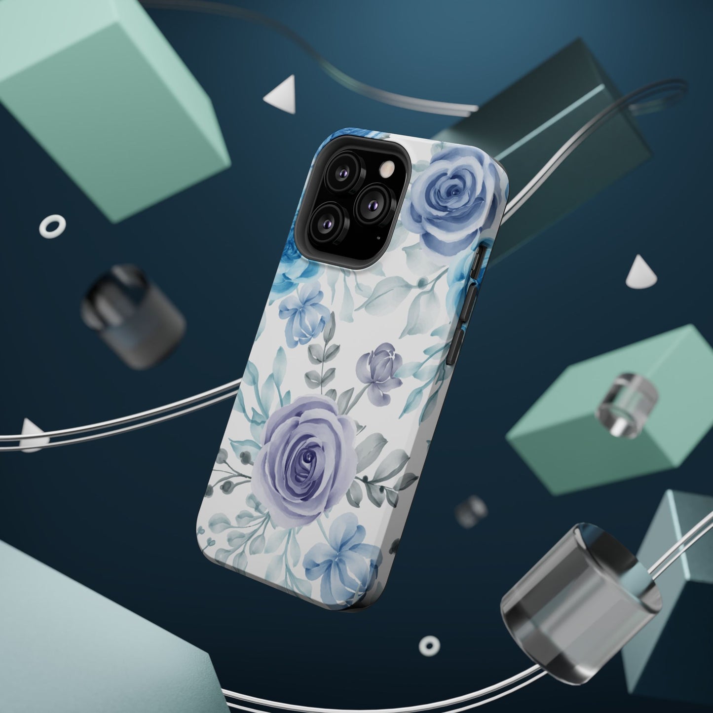 Elegant Blue & Violet Roses MagSafe Case – Artistic Floral Protection with Magnetic Charging Compatibility