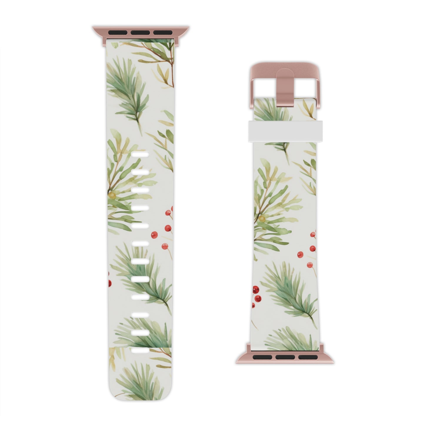 Winter Greenery & Berry Watercolor Apple Watch Band