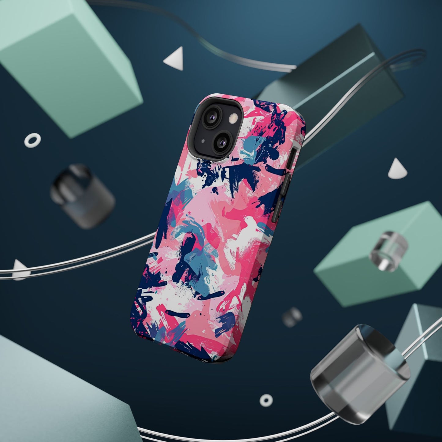 Vibrant Pink & Navy Abstract Splash – MagSafe iPhone Case