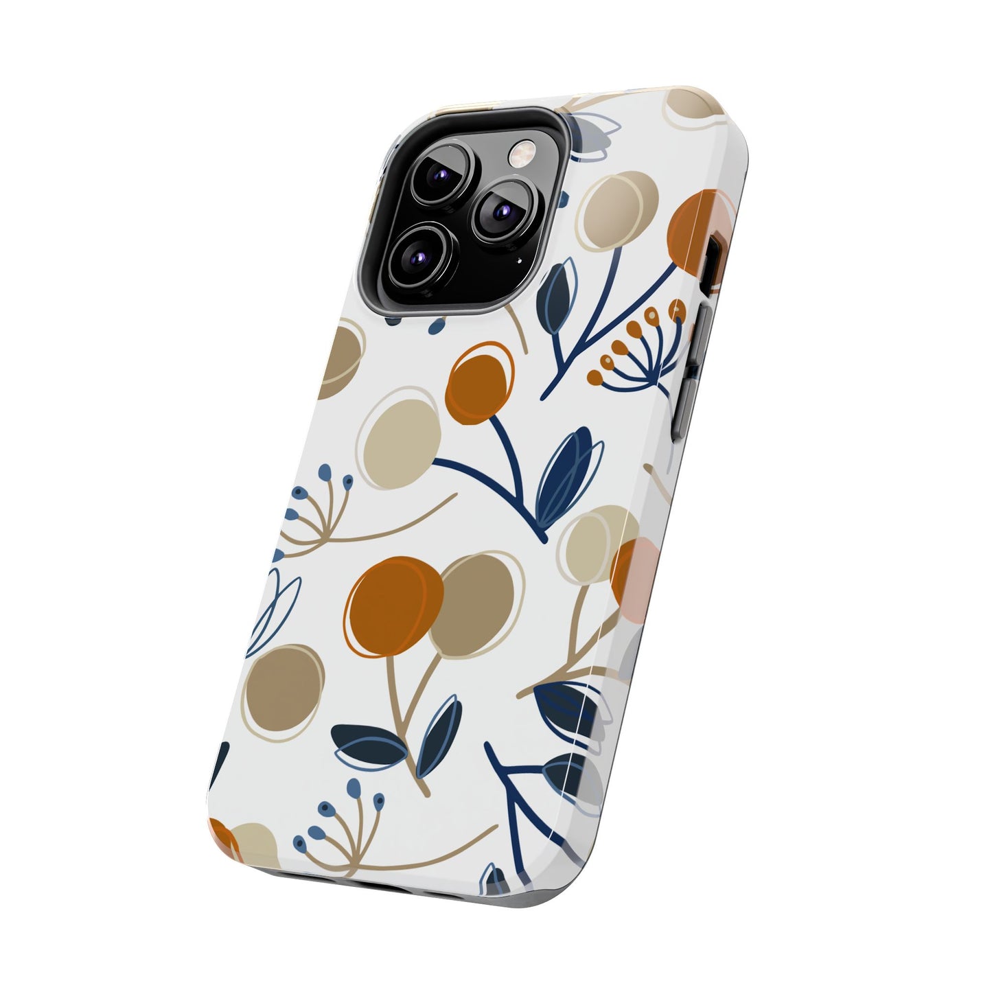 Modern Botanical Berries Tough iPhone Case – Earthy Tones & Navy Accents, Shock-Resistant