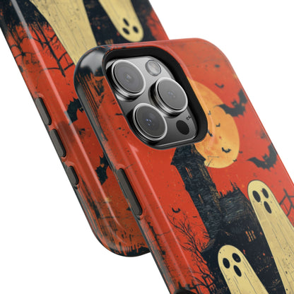 Haunted House & Ghosts MagSafe iPhone Case – Spooky Halloween Full Moon Design