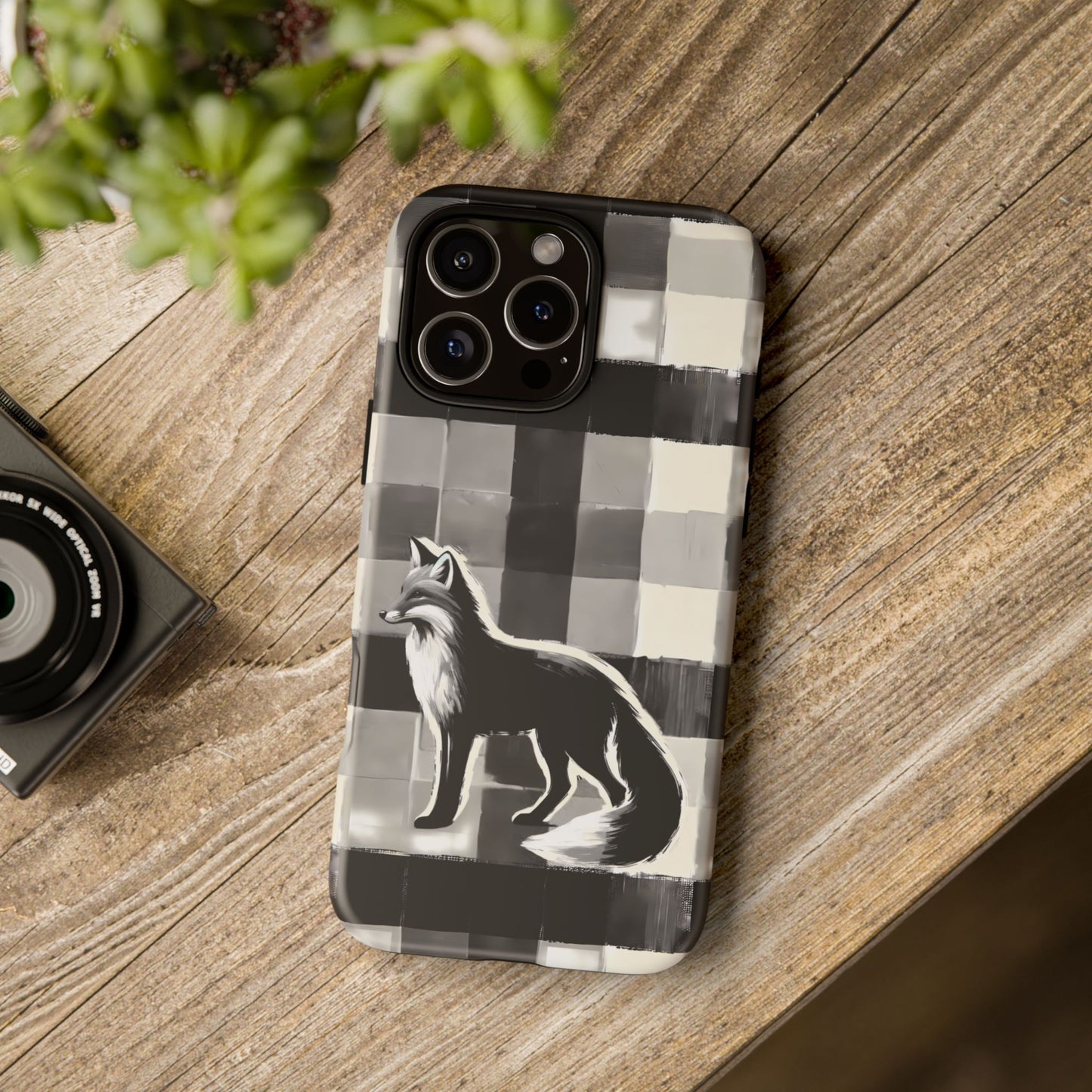 Black White Fox Phone Case - Monochrome Mystique