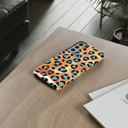 Sunset Watercolor Leopard Print Tough Samsung Galaxy Case – Artistic Animal Pattern with Dual-Layer Protection