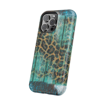 Turquoise Rustic Leopard Wood - MagSafe  iPhone Series Case