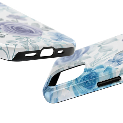 Elegant Blue & Violet Roses iPhone Case – Luxurious Floral Design for Chic Device Protection