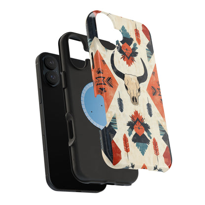 Southwestern Boho Skull Tough MagSafe iPhone Case – Durable Matte Finish, Dual-Layer Protection