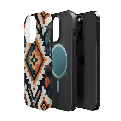 Vintage Southwestern Diamond Tough MagSafe iPhone Case – Rustic Tribal Design, Dual-Layer Protection