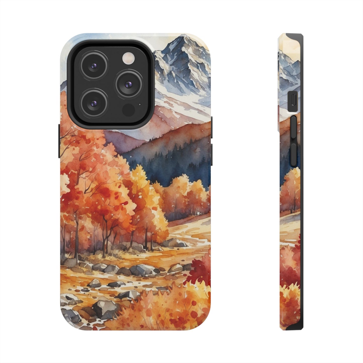 Watercolor Autumn Forest and Mountains - iPhone Case