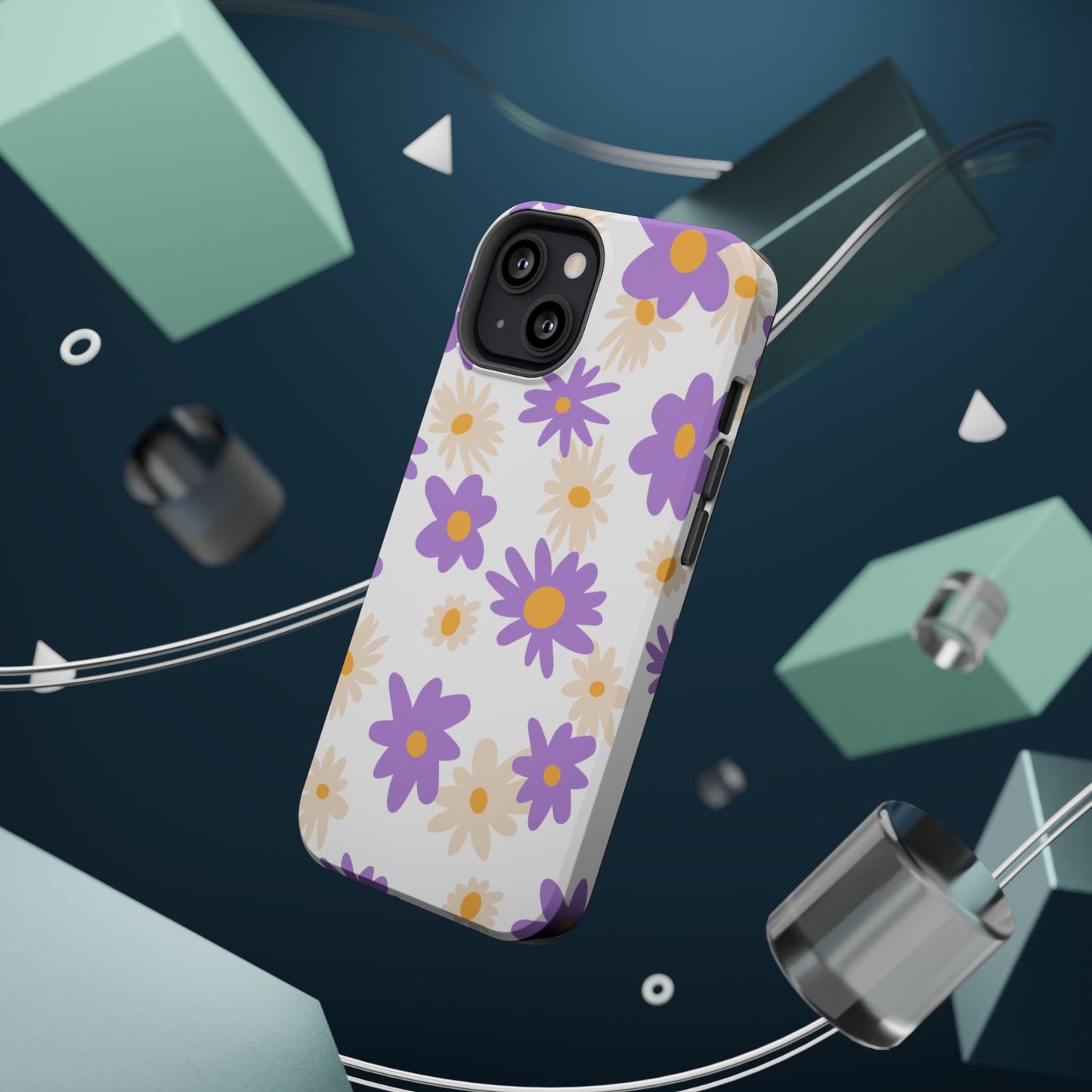 Retro Daisy Flower MagSafe iPhone Case – Pastel Purple & Cream Floral Design with Matte Finish