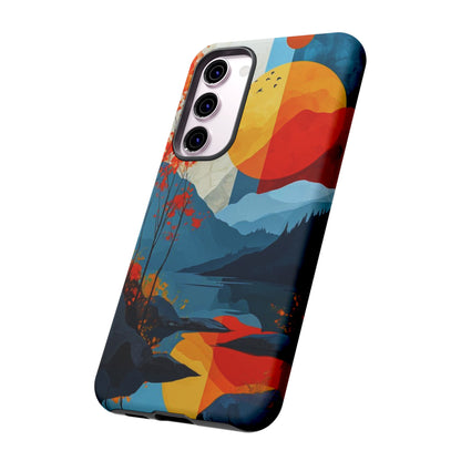 Abstract Autumn Landscape Samsung Galaxy Case – Bold Colorful Sunset Design, Dual-Layer Protection