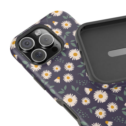 Midnight Daisy MagSafe iPhone Case – Dark Navy Floral Design, Slim and Protective