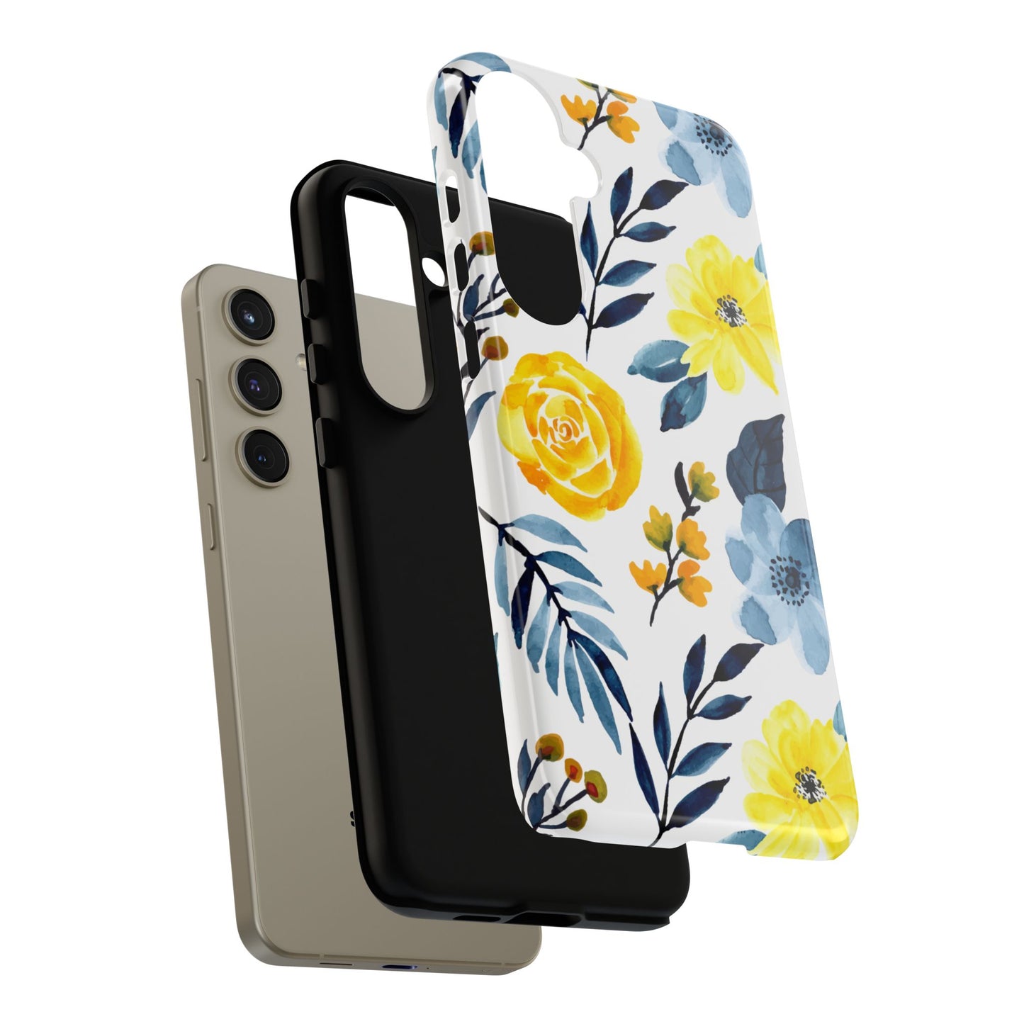 Golden Yellow & Sky Blue Floral – Watercolor Botanical Samsung Galaxy Case