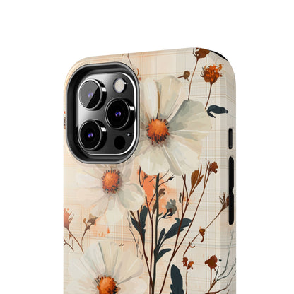 Pastel Orange Floral iPhone Case - Elegant Plaid Protective Cover