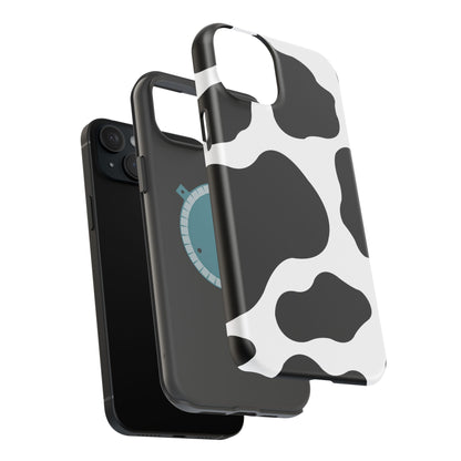 Chic Cow Print Tough Magsafe iPhone Case – Trendy Monochrome Animal Pattern with Dual-Layer Protection