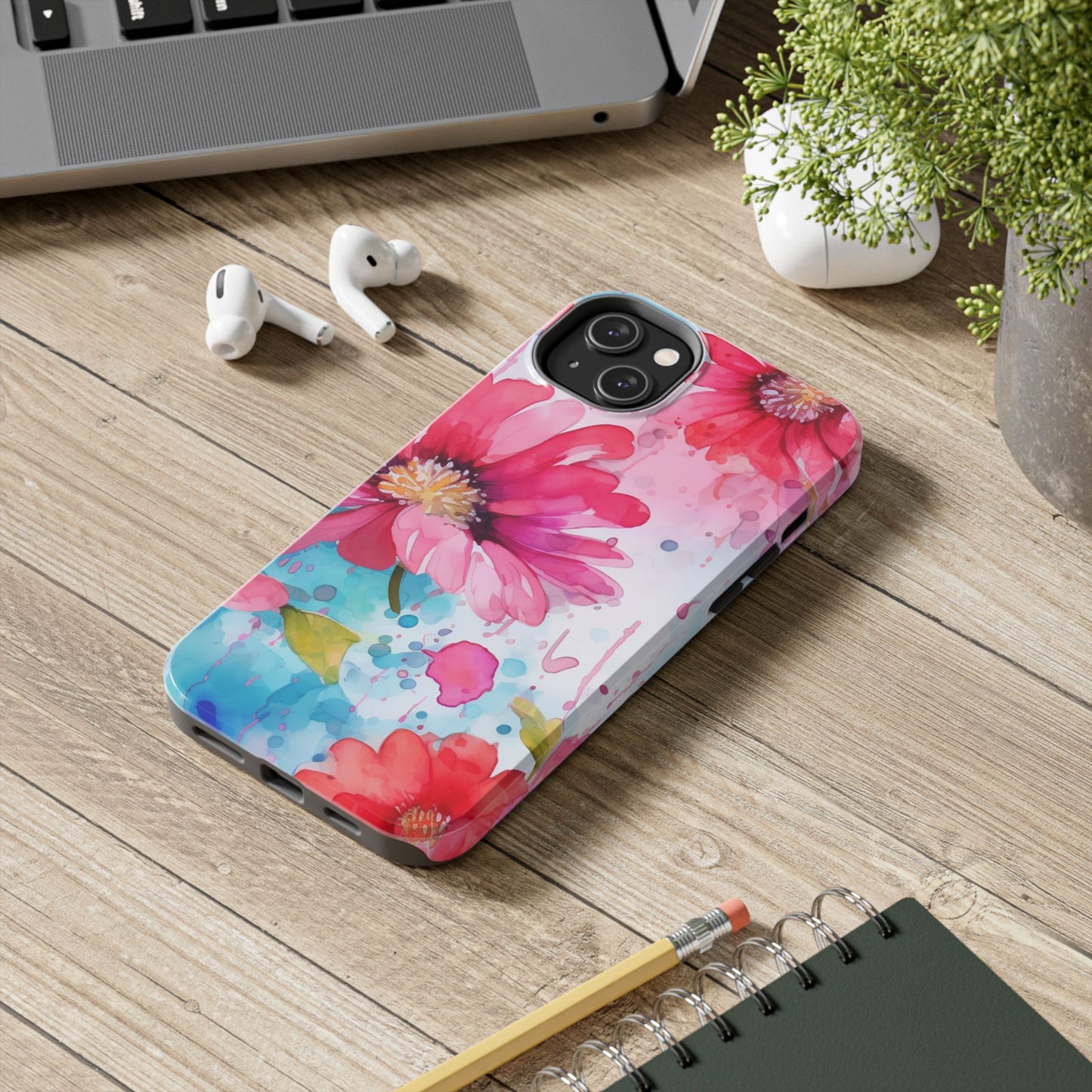 Vibrant Watercolor Red & Pink Floral - iPhone Case