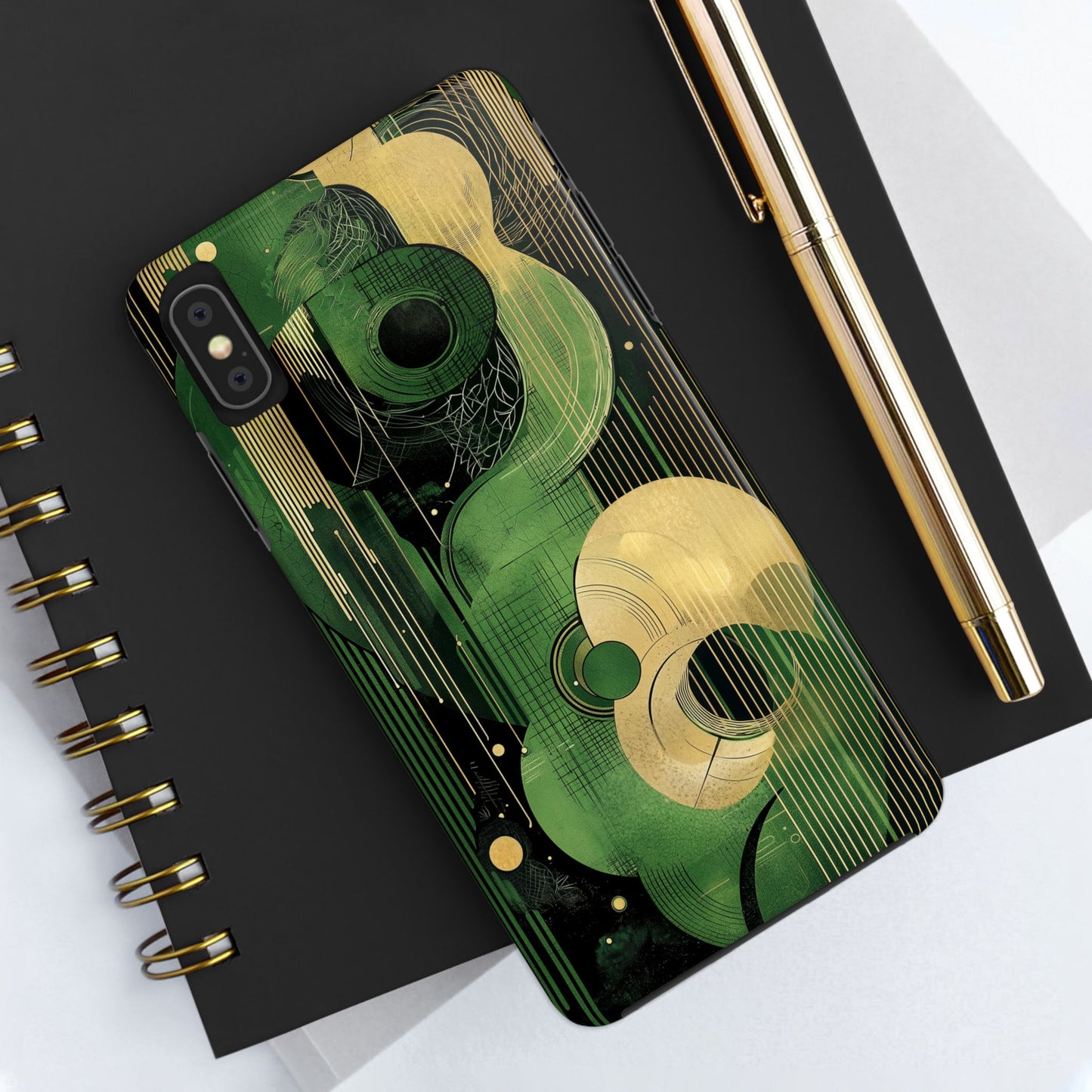 Abstract Green & Gold iPhone Case - Geometric Art Deco Protective Cover