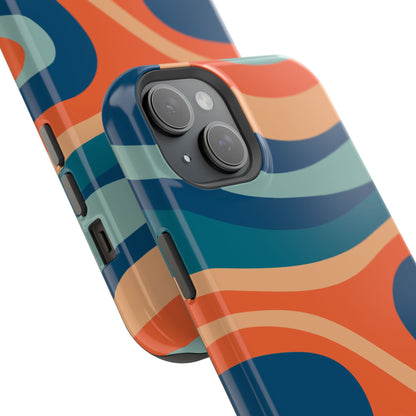 Retro Vibe Wavy Stripes MagSafe iPhone Case – 70s-Inspired in Teal, Orange, and Rust