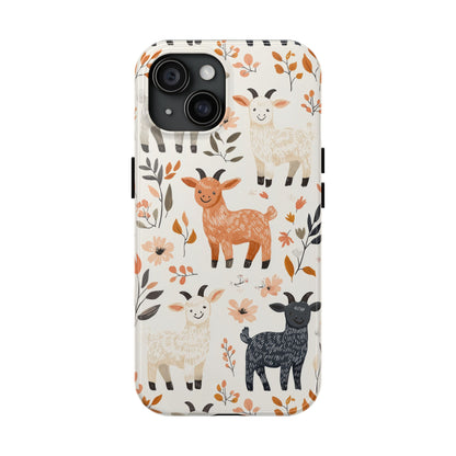 iPhone Case: Smiley Goats & Dried Flowers – Vintage Charm