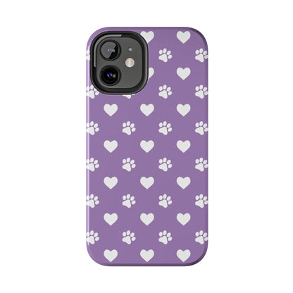 Lavender Paw Prints & Hearts Design - Adorable Pet Lover iPhone Case