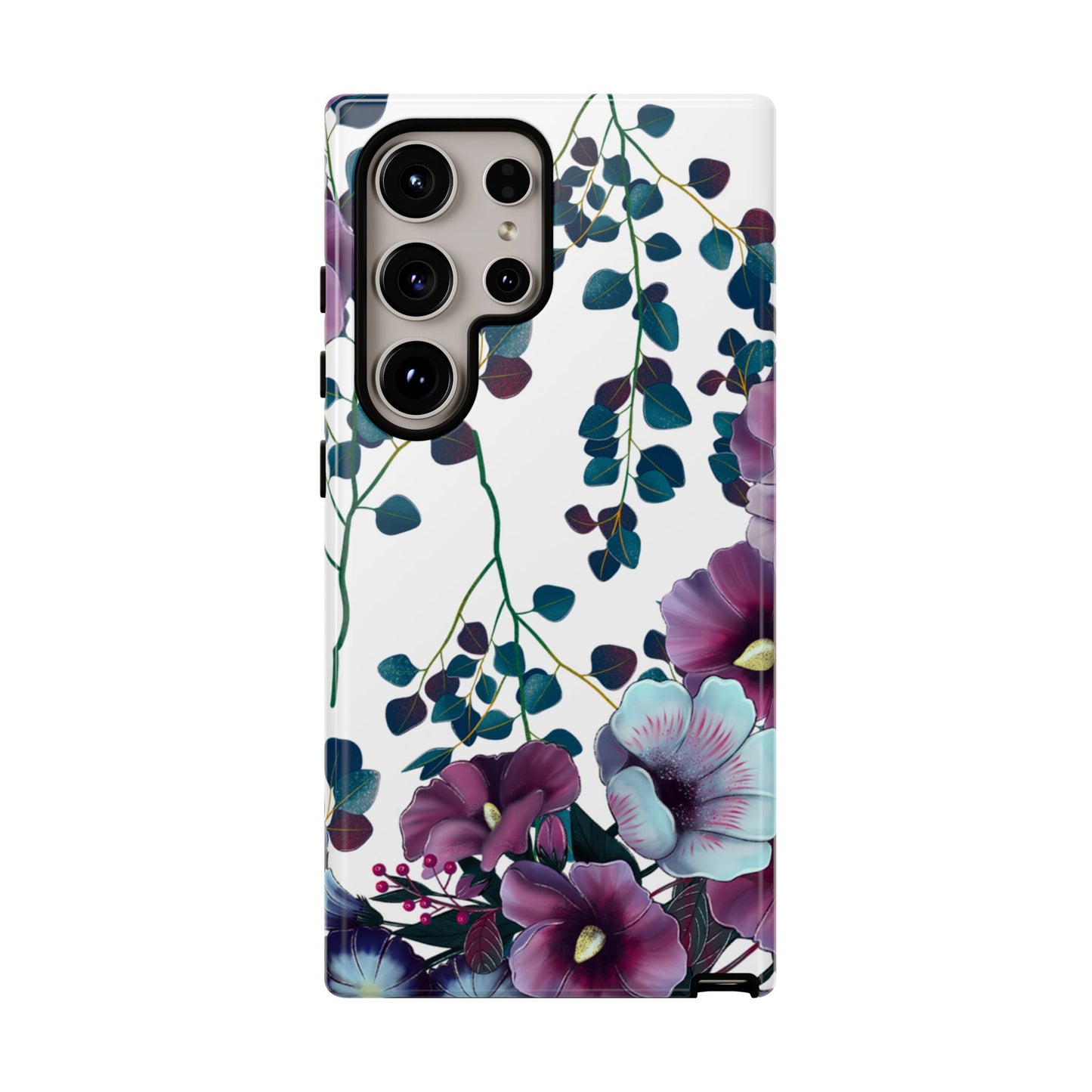 Moody Purple & Teal Floral Samsung Galaxy Series Case – Elegant Botanical Design