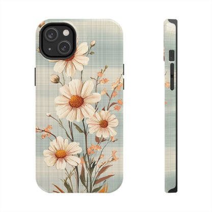 Vintage Plaid & Daisy Floral Tough iPhone Case – Dual-Layer Protection with Retro Flower Design