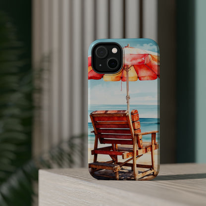 Beachfront Sunset Lounge MagSafe iPhone Case – Vibrant Watercolor Design