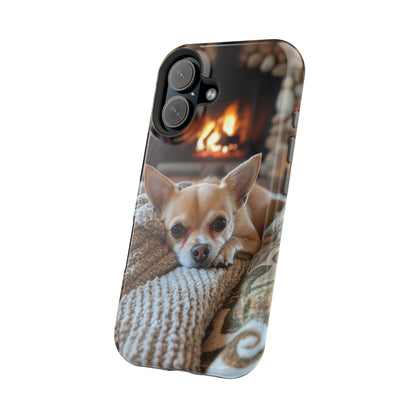 Relaxing Chihuahua by Fireplace MagSafe iPhone Case – Functional and Cozy Design