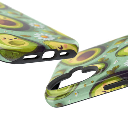 Cute Avocado MagSafe iPhone Case – Adorable Kawaii Avocados with Daisies, Shock-Resistant