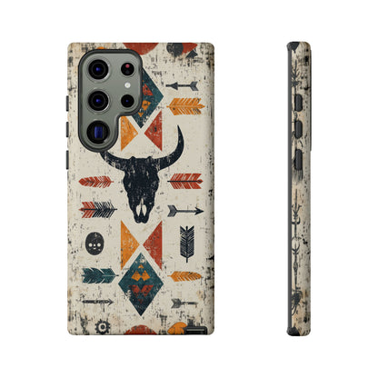 Tribal Bull Skull & Arrows Tough Samsung Galaxy Case – Rustic Western Design, Dual-Layer Protection