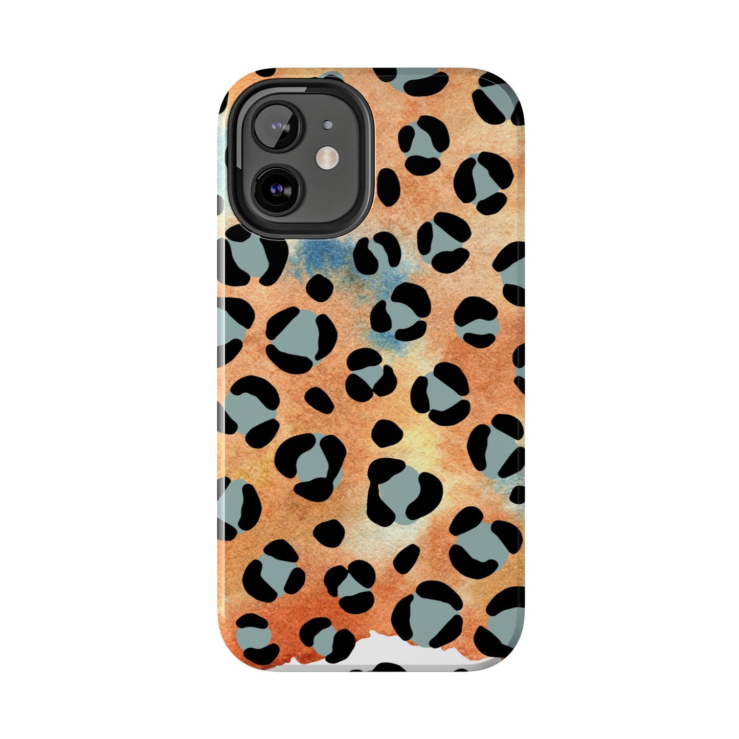 Sunset Watercolor Leopard Print Tough iPhone Case – Artistic Animal Pattern with Dual-Layer Protection