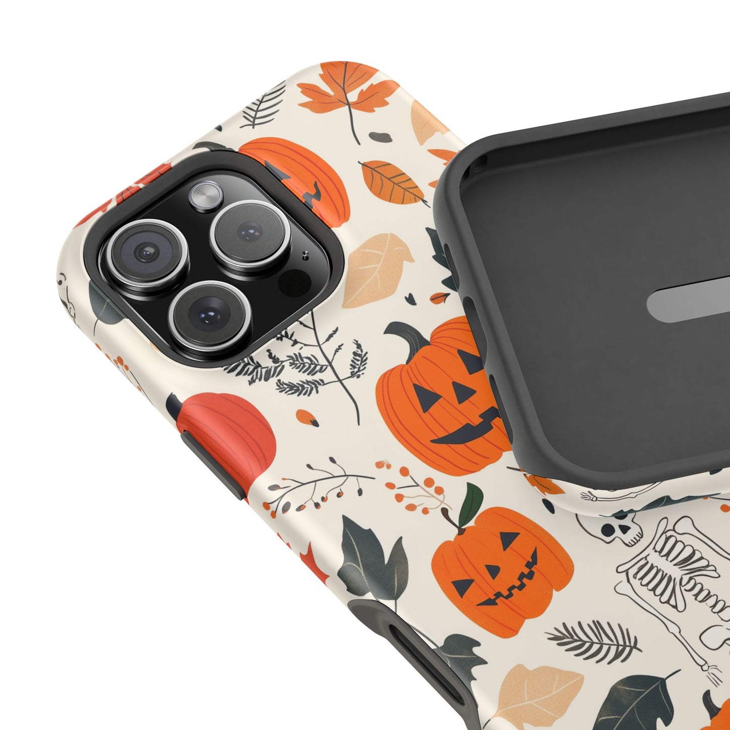 Spooky Pumpkin & Skeleton MagSafe iPhone Case – Halloween Jack-O'-Lantern Design