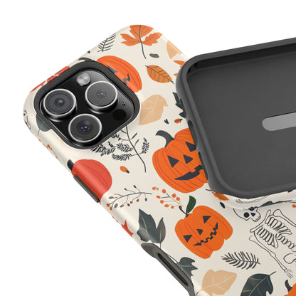 Spooky Pumpkin & Skeleton MagSafe iPhone Case – Halloween Jack-O'-Lantern Design