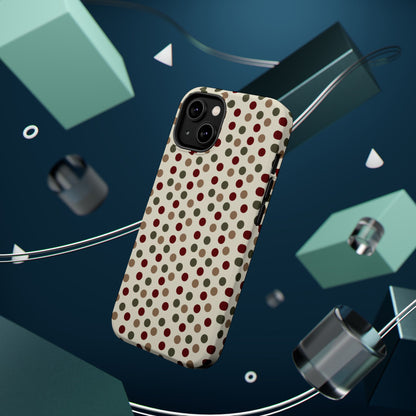 Festive Red & Green Polka Dots on Cream – MagSafe iPhone Case