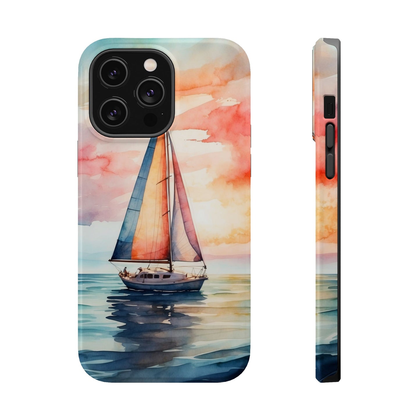 Sailboat Sunset MagSafe iPhone Case – Vibrant Watercolor Design