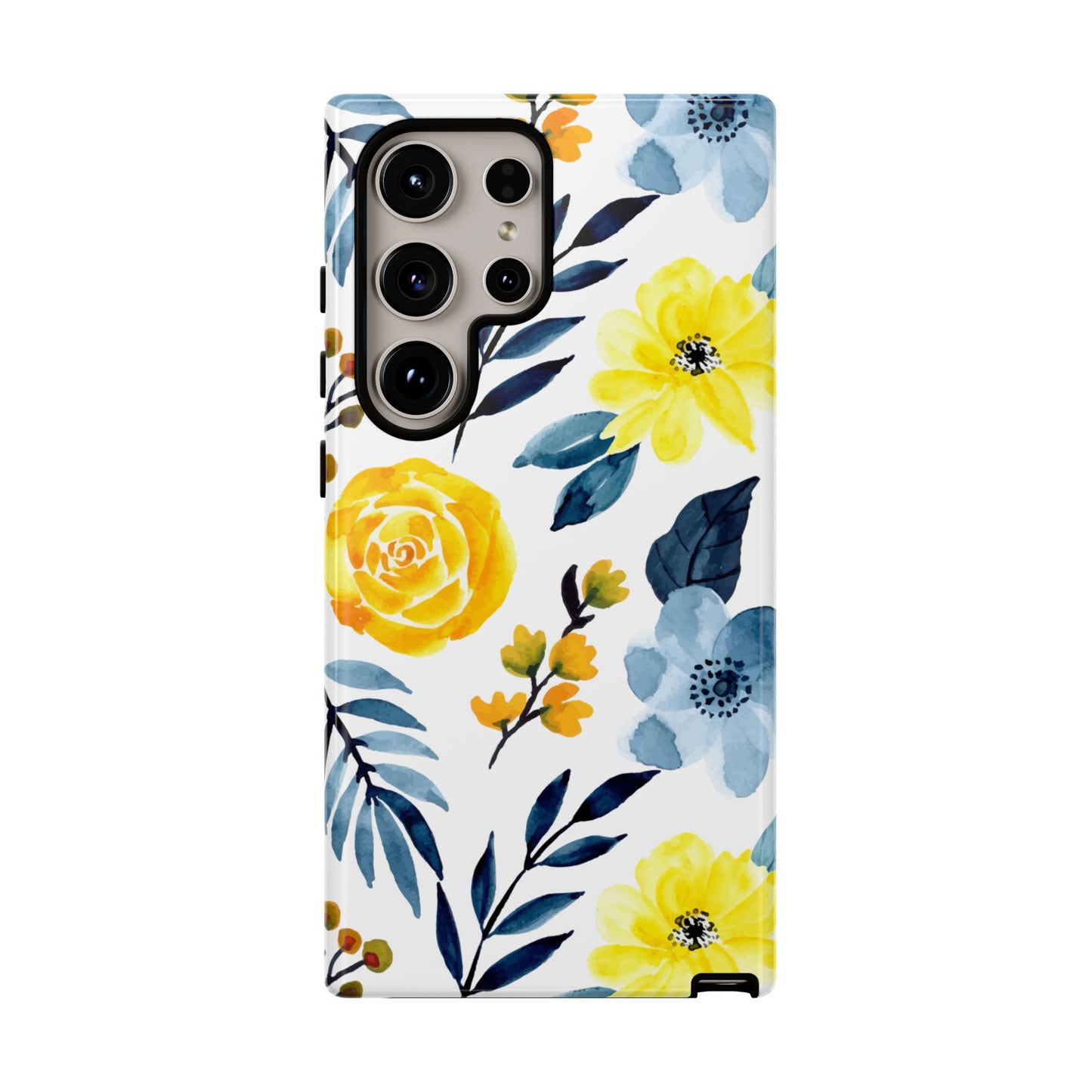 Golden Yellow & Sky Blue Floral – Watercolor Botanical Samsung Galaxy Case