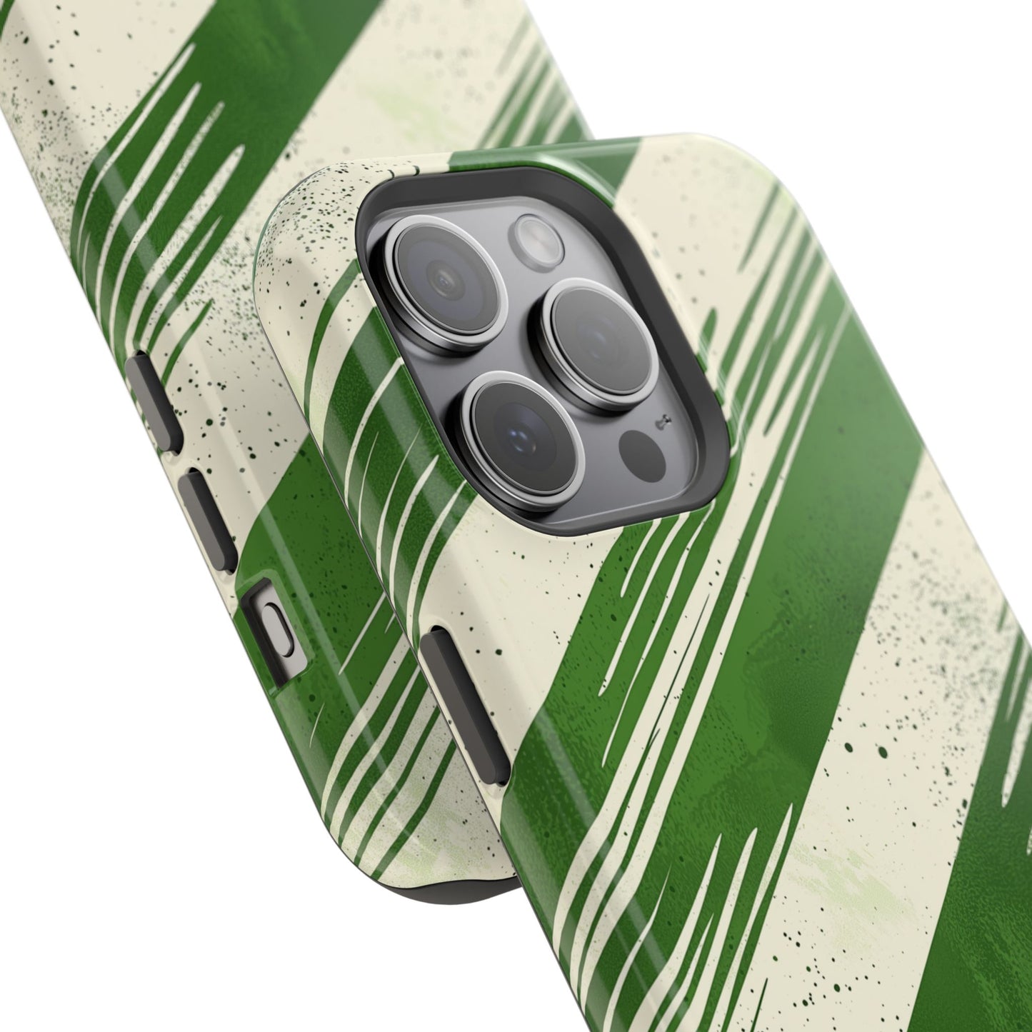 Green Stripes MagSafe iPhone Case – Bold Diagonal Brushstroke Design